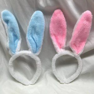 24 Bunny Rabbit Ears 12 Pink 12 Blue Easter Party Furry Headbands Class Group